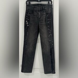 WHITE HOUSE BLACK MARKET High-Rise Sequined Tuxedo Stripe Straight Jeans…